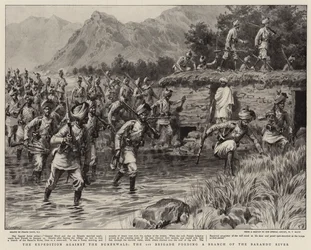 The Expedition against the Bunerwals, the 1st Brigade Fording a Branch of the Barandu River